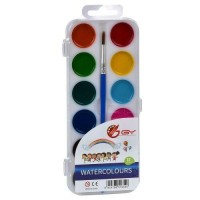 Краски акварельные 12цв полусухие с кисточкой