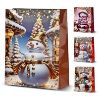 Пакет новогодний бумажный M "Snowman" 26*32*10см	