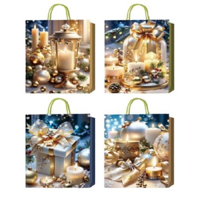 Пакет новогодний бумажный S "Christmas candles" 18*23*8см