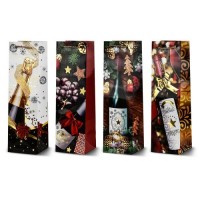 Пакет новогодний бумажный под бутылку "Gifts" 11*11*38см	