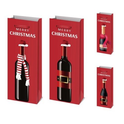 Пакет новогодний бумажный под бутылку "Merry Christmas" 13*8.5*36см