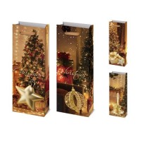 Пакет новогодний бумажный под бутылку "Merry Christmas" 13*8.5*36см	