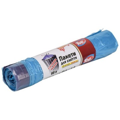 Пакеты для мусора с затяжками суперкрепкие TOP PACK 60л 10шт/уп 60*80см
