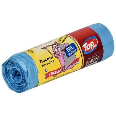 Пакеты для мусора с ручками суперкрепкие TOP PACK 60л 20ш/уп 60*80см