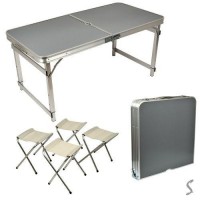 Стол-чемодан упрочненный (мдф, алюм.каркас, 4 стула) 120*60*70см