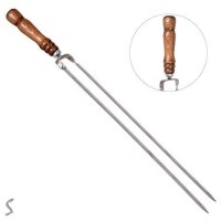 Шампур с деревянной ручкой плоский двойной SS 650*12*3мм