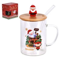 Чашка новогодняя с бамбуковой крышкой и трубочкой "Christmas Miracle" 450мл	