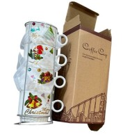 Чашки на подставке новогодние "Merry Christmas" 5пр/наб 250мл	