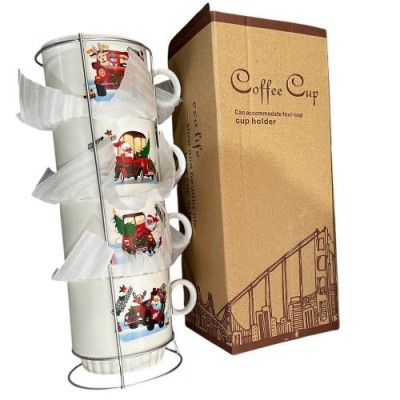 Чашки на подставке новогодние "Happy Christmas" 5пр/наб 250мл