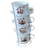 Чашки на подставке новогодние "Christmas" 5пр/наб 250мл	