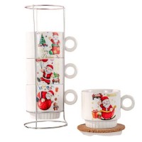 Чашки на подставке новогодние "Christmas stories" 5пр/наб 250мл	