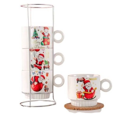 Чашки на подставке новогодние "Christmas stories" 5пр/наб 250мл