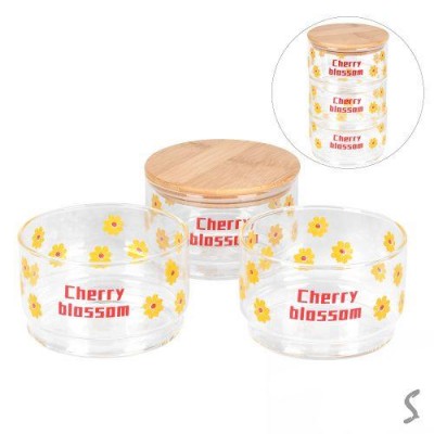 Банка с бамбуковой крышкой 3шт/наб d10см