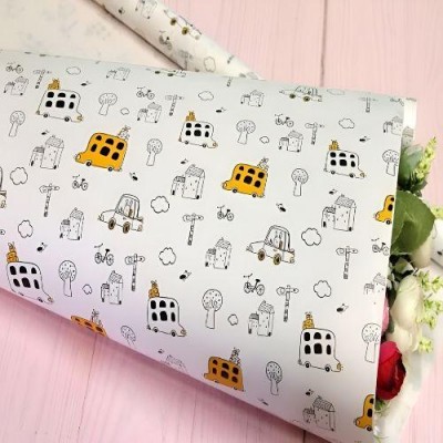 Бумага упаковочная крафт "Машинки на белом" 70*100см 10л/уп Бумага упаковочная крафт "Машинки на белом" 70*100см 10л/уп