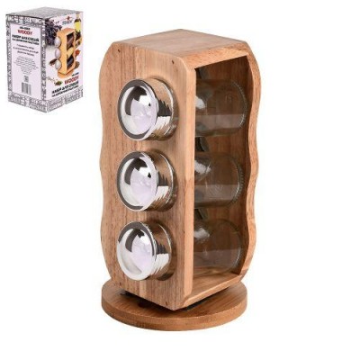 Спецовница на дерев.подставке "Woody" 6шт/наб 13.5*13.5*20.5см