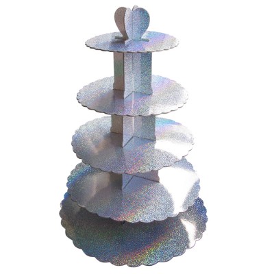 Стенд картонний для капкейків 5 – ярусний Срібло голограма ( шт )