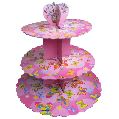 Стенд картонний для капкейків 3 – ярусний Рожеві метелики ( шт )