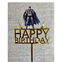 Акриловый топпер золотой HAPPY BIRTHDAY Бетмен.Размер 10.2 см.