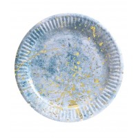 Бумажные тарелки диам.18см голубой мрамор с золотом (уп.10шт.)