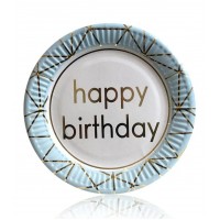 Бумажные тарелки диам.18см Happy Birthday голубые (уп.10шт.)