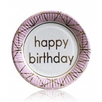 Бумажные тарелки диам.18см Happy Birthday розовые (уп.10шт.)