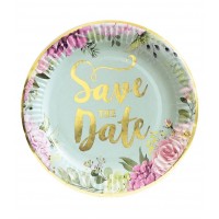 Бумажные тарелки диам.18см Save the Date золото (уп.10шт.)