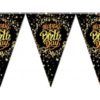 Гирлянда флажки Happy Birthday чёрная
