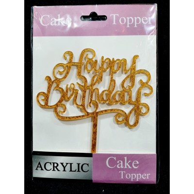 Топпер для торта Happy Birthday перламутр золото