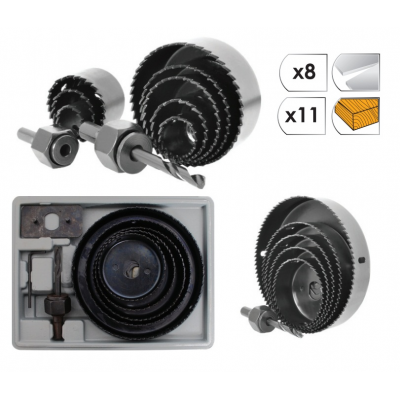 Intertool BT-0024 Набор корончатых сверл по дереву составной 64-127мм 8шт.