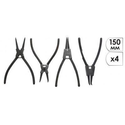 Набор щипцов (4шт) для снятия и установки стопорных колец 150мм Intertool HT-7001