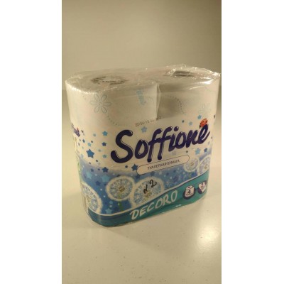 Туалетная бумага(2слоя)  белая с голубым тиснением (а4)  SOFFIONE DECORO (1 пачка)