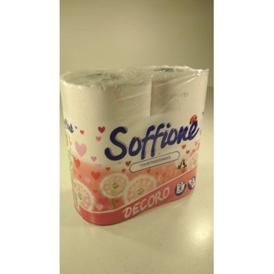 Туалетная бумага(2слоя)  белая с розовым тиснением (а4)  SOFFIONE DECORO  (1 пачка)