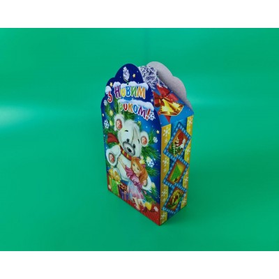 Новогодняя коробка для конфет №223 (700гр) Миша и маша (25 шт)