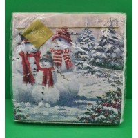Новогодняя салфетка (ЗЗхЗЗ, 20шт) LuxyНГ Семья снеговиков (849) (1 пачка)