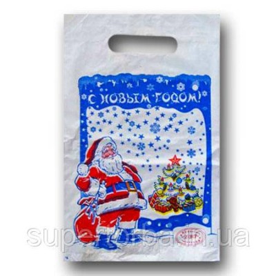 Полиэтиленовый пакет с прорубной ручкой Новый Год размер 20х30 