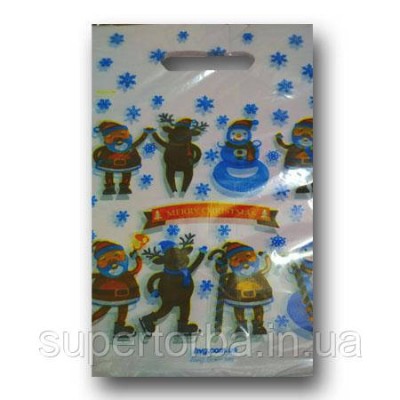 Пакеты новогодние с прорубной ручкой размер 20х30 