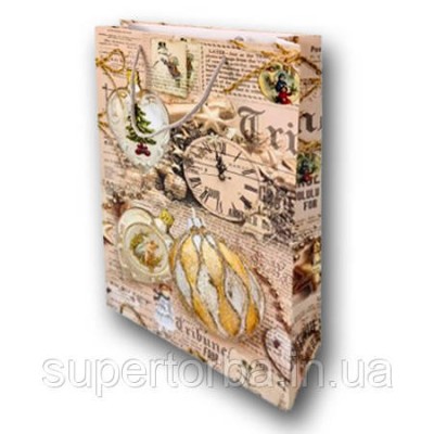 Бумажные пакет большой вертикальный размер 25х37х8 Новый Год 006 12 шт/уп.