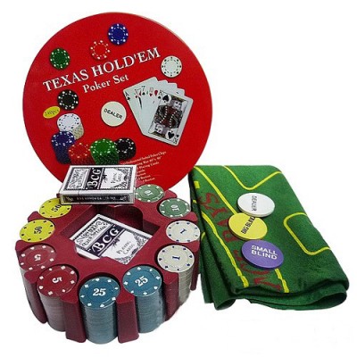 Покерный набор на 240 фишек с номиналом в круглой металлической упаковке №240T
