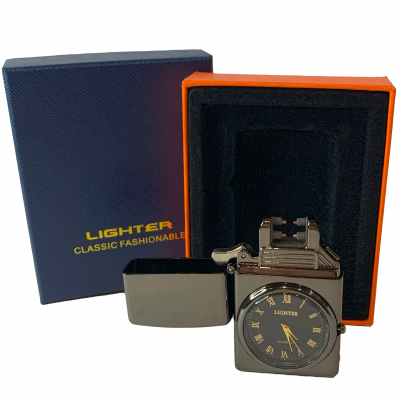 Электрическая USB-зажигалка с двойной дуговой плазмой и встроенными часами Электрическая USB-зажигалка с двойной дуговой плазмой и встроенными часами