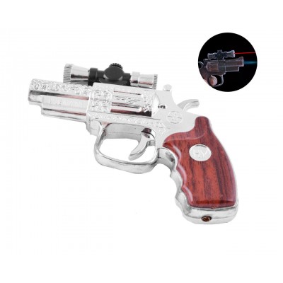 Зажигалка газовая пистолет Револьвер (Острое пламя, Лазер) №3936 Silver