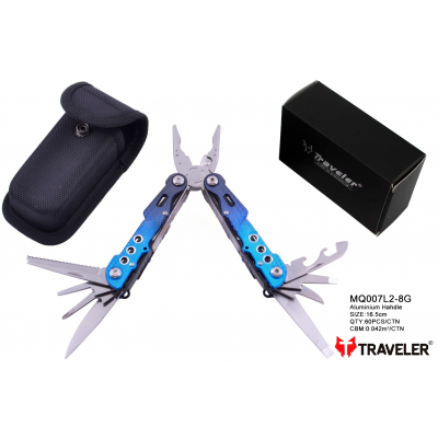 Мультитул 9в1 туристический, армейский, тактический, с чехлом Traveler 16,2см MQ007-L2-8G Blue