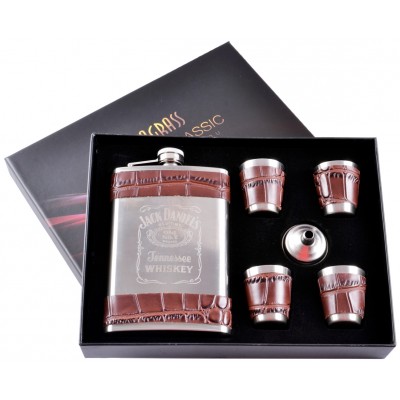 Подарочный набор 6в1 фляга (обтянута кожей), 4 рюмки, лейка Jack Daniels DJH-1499