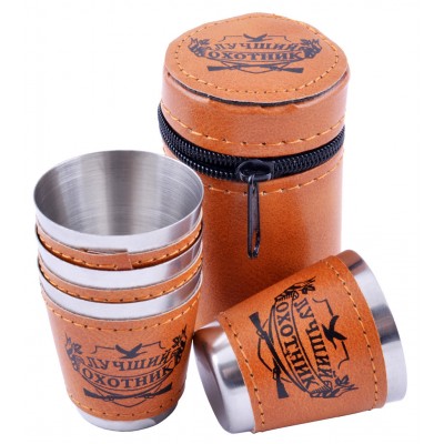 Рюмки в кожаном чехле Лучший Охотник (4 шт) PM-20-2 Рюмки в кожаном чехле Лучший Охотник (4 шт) PM-20-2