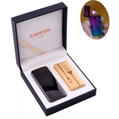 Электроимпульсная зажигалка в подарочной коробке LIGHTER (USB) №HL-122 Black