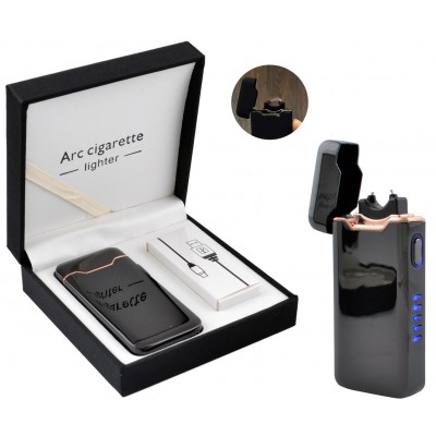Электроимпульсная USB зажигалка молния-дуга, индикатор заряда HL-216 Black