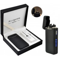 Электроимпульсная USB зажигалка молния-дуга, индикатор заряда HL-216 Black matte
