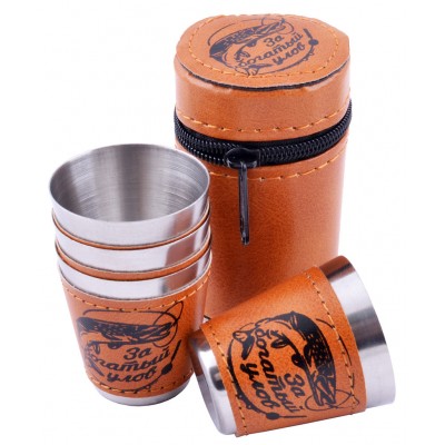 Рюмки в кожаном чехле За богатый улов (4 шт) PM-20-1 Рюмки в кожаном чехле За богатый улов (4 шт) PM-20-1