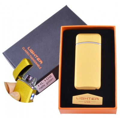 Электроимпульсная зажигалка в подарочной коробке Lighter №HL-109 Gold