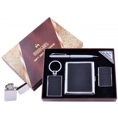 Подарочный набор 4в1 Moongrass Портсигар/Зажигалка/Ручка/Брелок (Кожа) №AL-204B