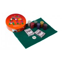 Покерный набор на 120 фишек в круглой металлической коробке Poker Chips №120т